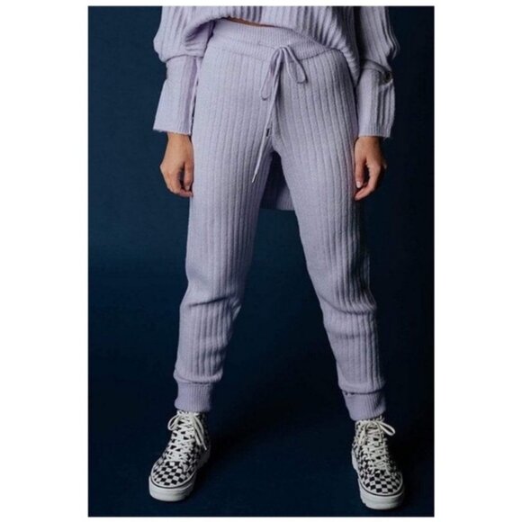 NEW Free People Intimately Around the Clock Lavender Knit High-Rise Joggers Pant - Picture 2 of 12